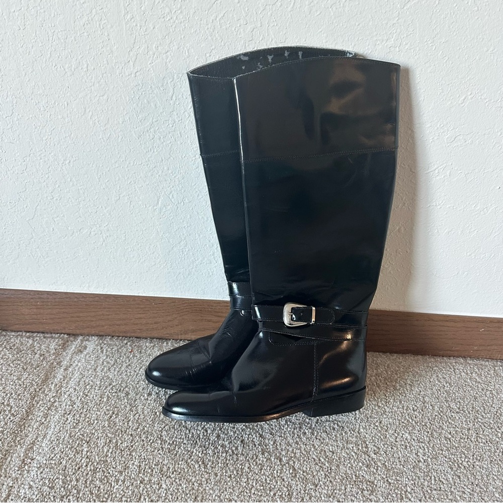 Charles David Black Leather Tall Riding Boots 5.5B Made in Italy